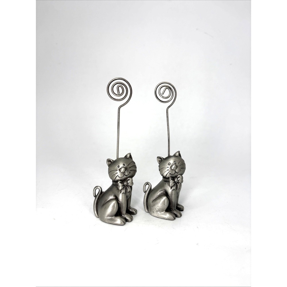 Kitty Cat Pewter Solid Metal Photo Dining Card Holder Lot of 2